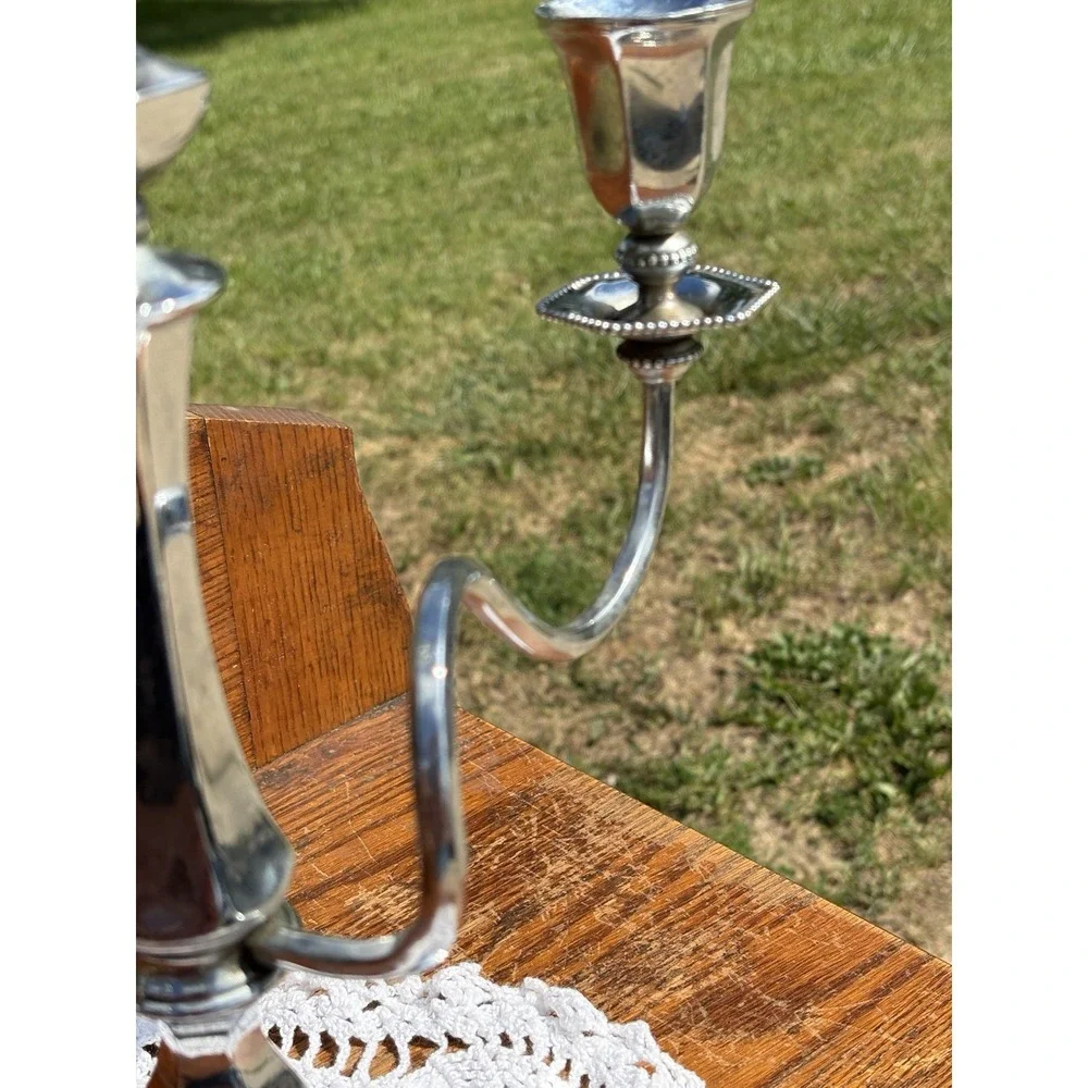 Antique Middletown Plate Co Silverplate Candelabra 3 Light Candle Holder 085 1/2